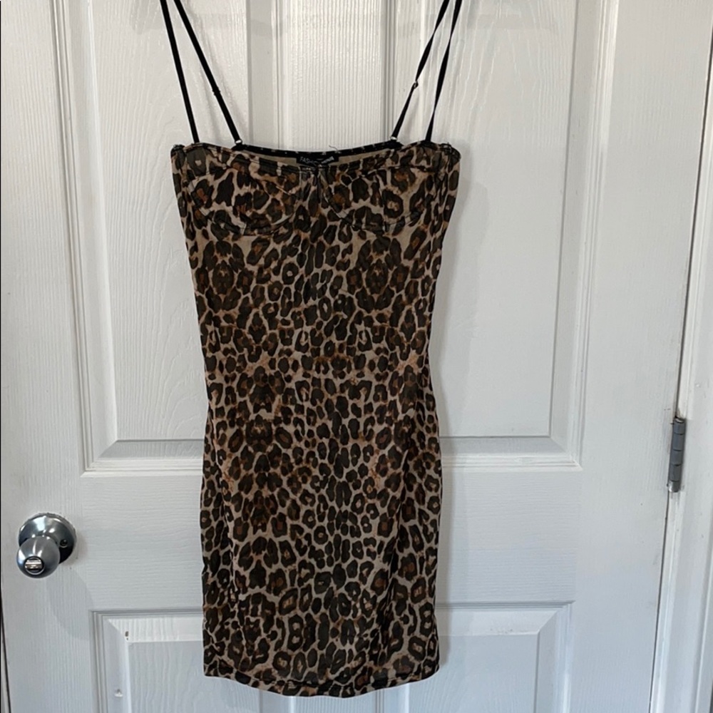 Fashion Nova Leopard Mesh Mini Dress